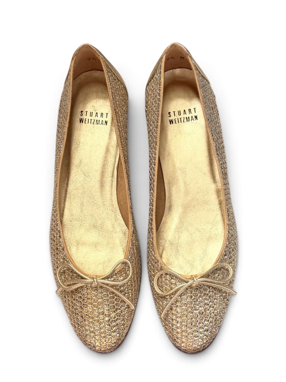 Stuart Weitzman Gold Casino Sequin Leather Pixie Ballet Flats Size 7.5